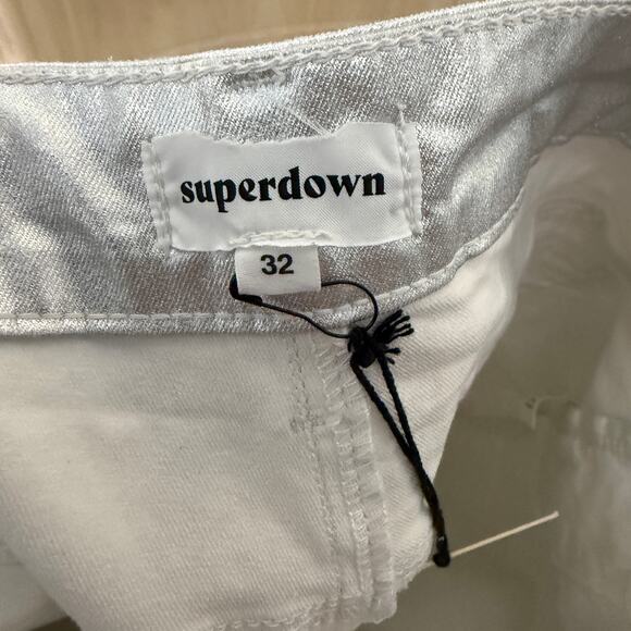 Superdown Regina Metallic Jean Silver Straight Leg Jeans Revolve Size 32 NEW - Picture 7 of 9